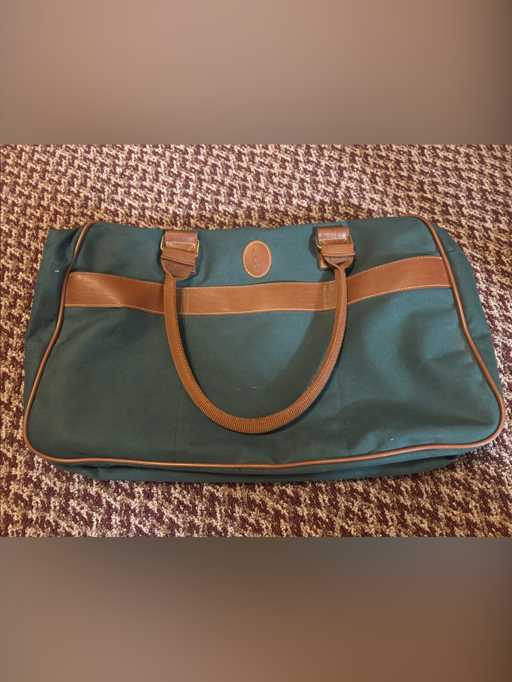 Polo by Ralph Lauren Forest Green Canvas Duffel with Brown Leather Trim